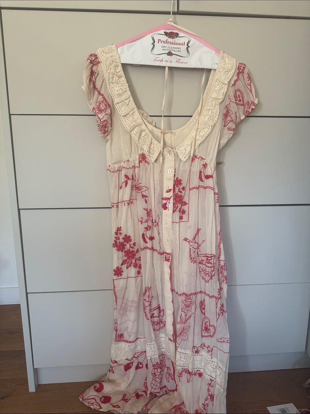 Free People Cream Midi Dress with Red Floral Print